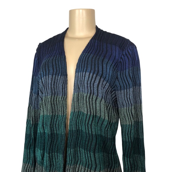 Chico's Multicolor Ombre Ribbed Wave Knit Open Front Cardigan Sweater Size M - Picture 4 of 14